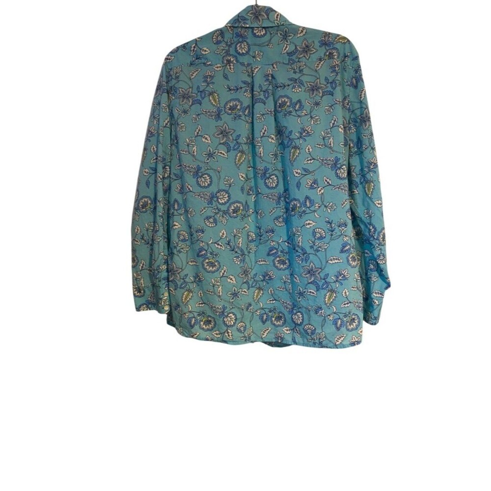 Talbots Blouse XL Blue Floral Button Up Shirt Long Sleeve Cottagecore Bohemian - Picture 9 of 9